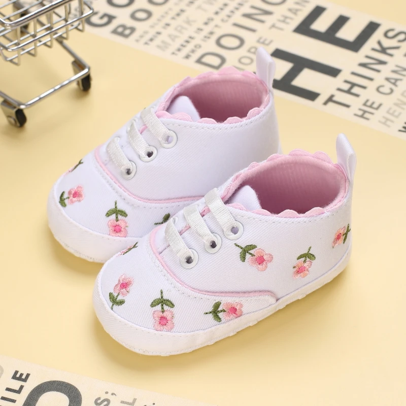 White Lace Floral Embroidered Baby Girl Shoes Soft Prewalker Walking Toddler Kids First Walker