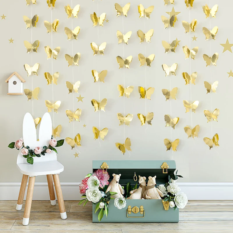 3d Schmetterling Papier Banner für Hochzeit Geburtstags feier DIY hängende Girlande Baby party allmählich bunte Vorhang Party Dekor Versorgung – Detail 13