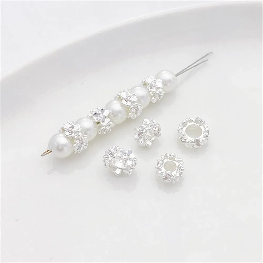Confezione di anelli in zirconio argento spesso 925 con foro passante, distanziatore per perline, perline sciolte, bracciale con perline fai da te, accessori materiali per collane