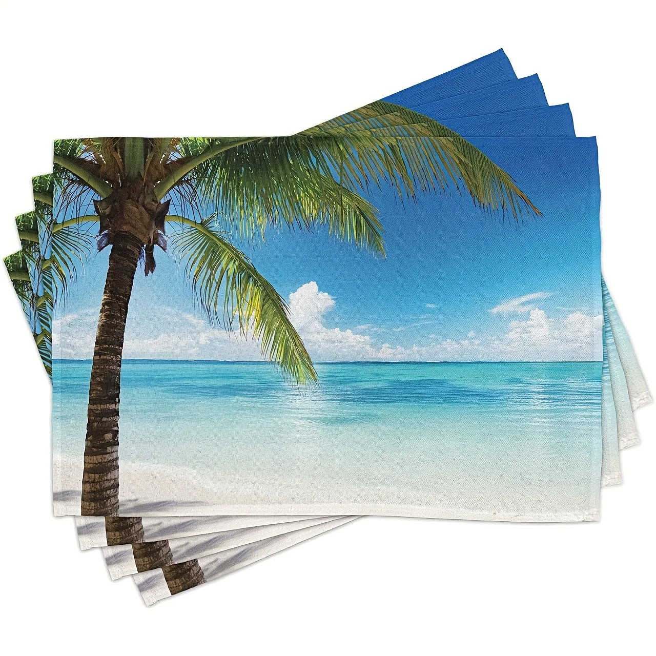 4-Piece Tropical Palm Tree Print Placemat, Kitchen Practical Dining Table Mat