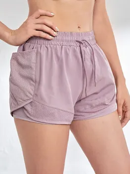 Women's Sports Shorts with Pockets 6 Women's Elastic Sports Shorts, Shorts With Pockets, Fake Two-Piece Yoga Leggings Running And Training 6