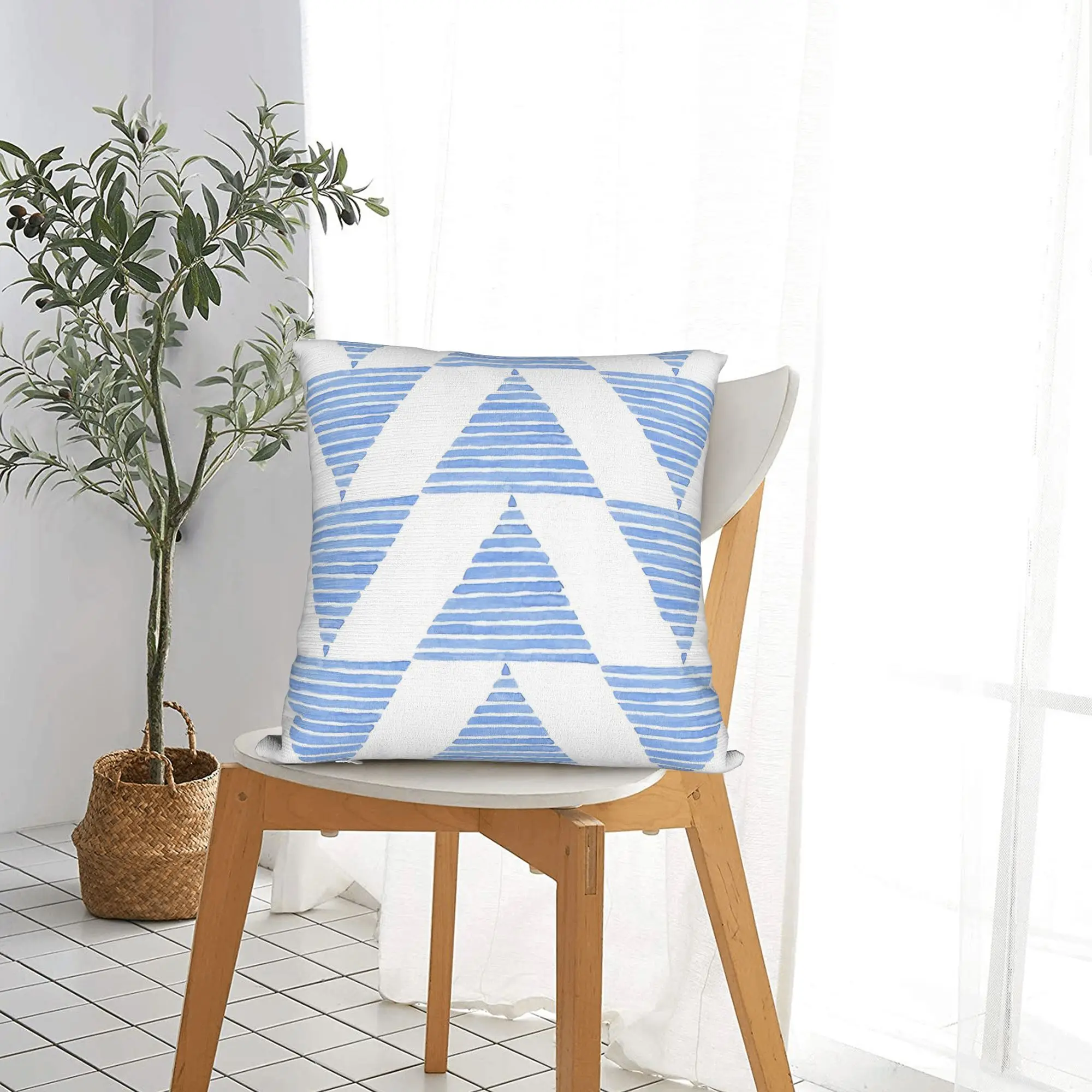 Triangle Mirror in Blue Square Pillow Cases Geometric Ink Blue Cushion Covers Custom Zipper Pillowcase for Living Room