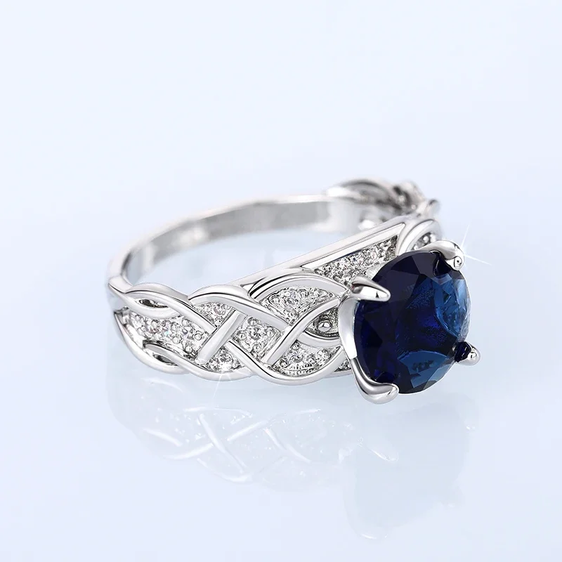 Huitan Chic Roman Silber Farbe Ring Blau Zirkonia Finger Ring Weibliche Mode Luxus Zubehör Luxus Engagement Schmuck Geschenke
