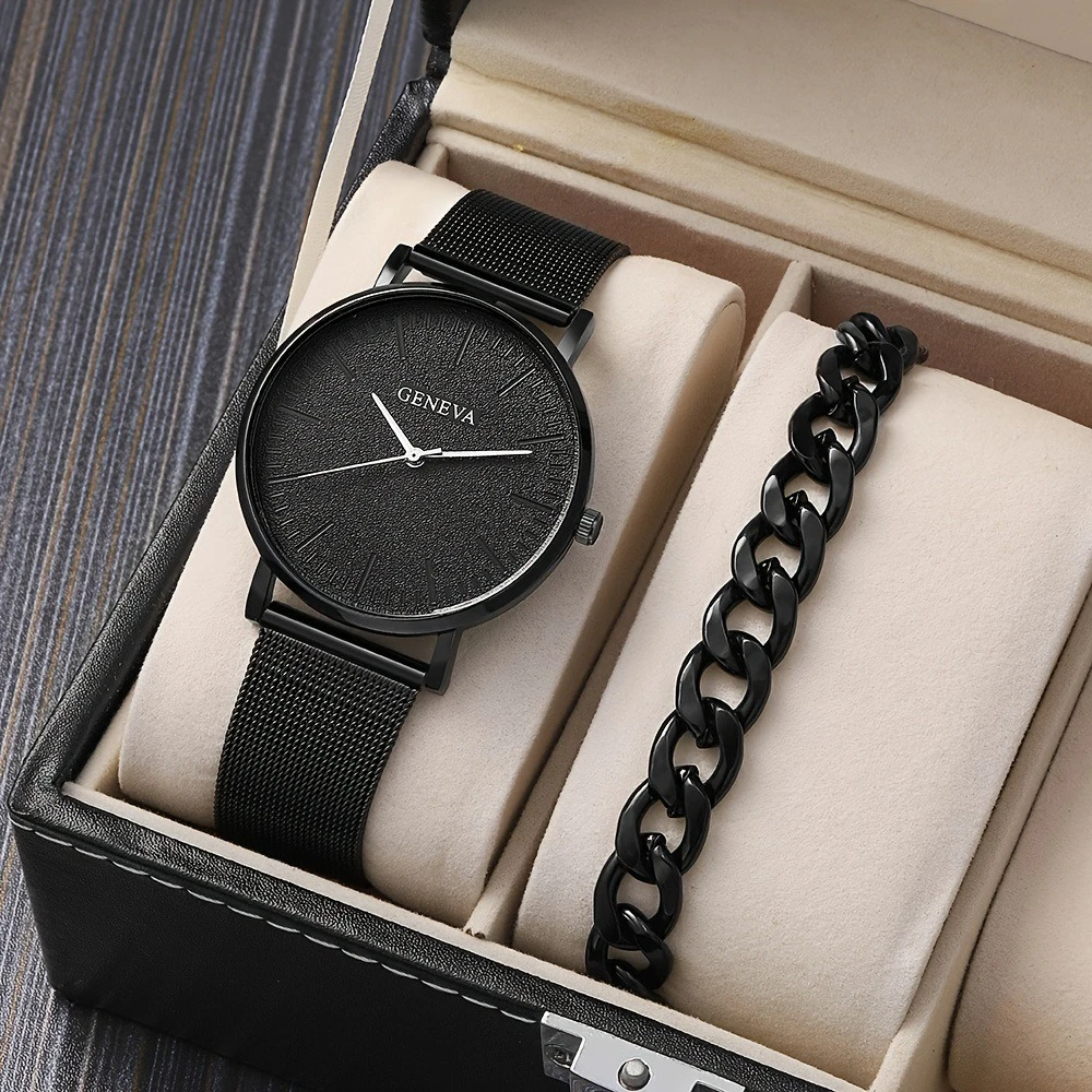 Luxo novo relógio masculino pulseira conjunto moda negócios marrom couro quartzo relógios de pulso para homem presente conjunto relogio masculino sem caixa