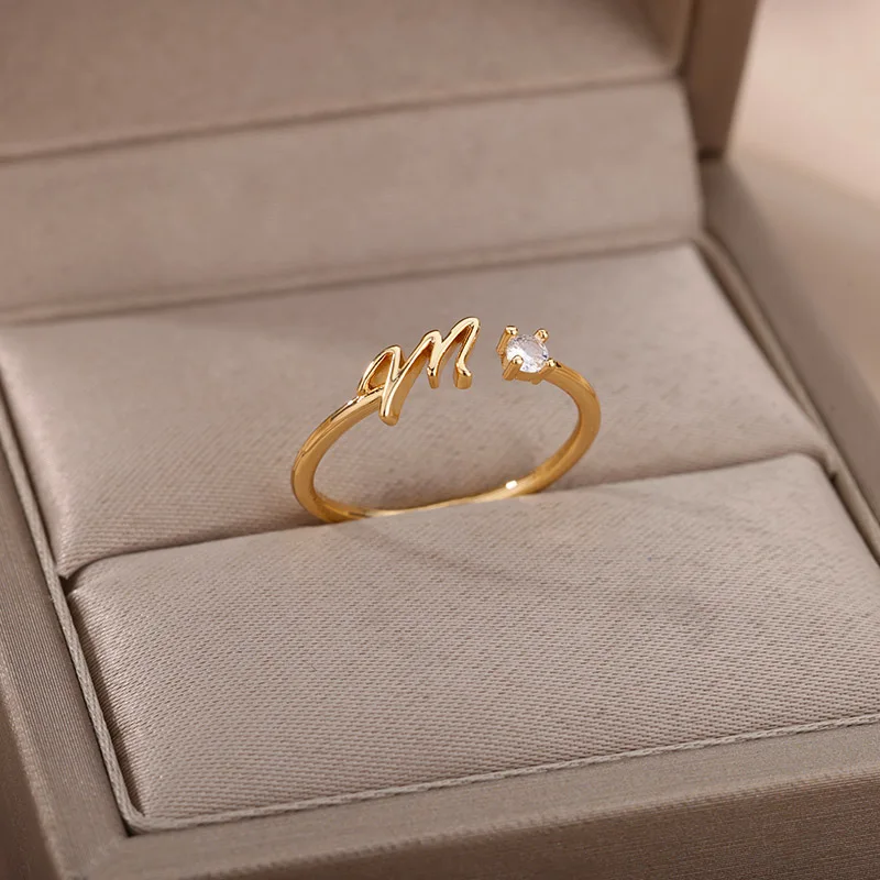 Exquisite einfache Anfangsbuchstaben-Ringe für Frauen, stapelbarer Name, Edelstahl-Ring, Paar-Schmuck, Großhandel, BFF-Geschenk für Schwester – Detail 10