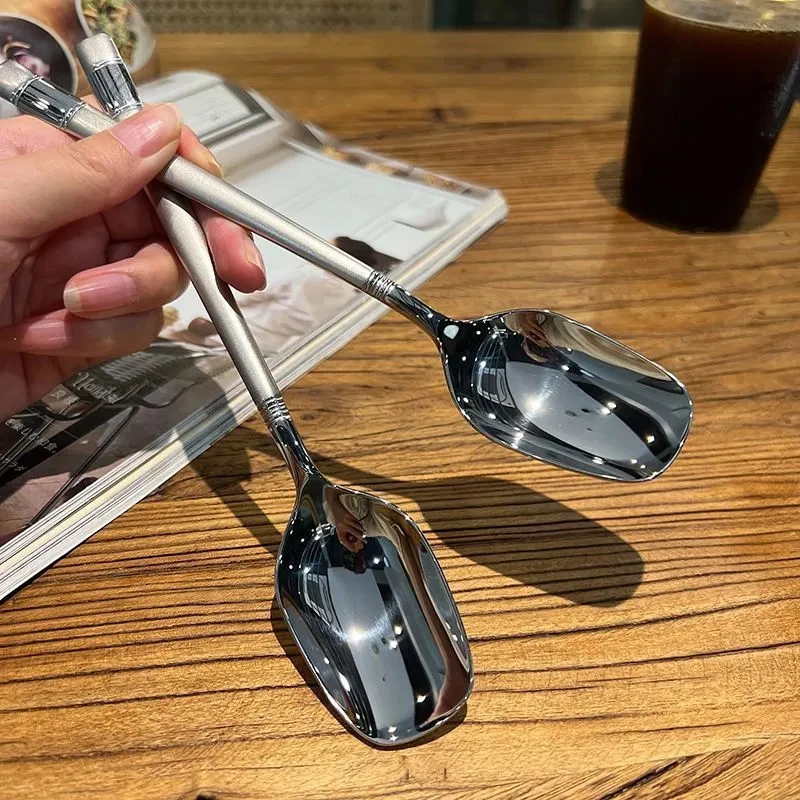 Creative Long Handle Wall Hanging Spoon Stainless Steel Dessert Mixing Ice Cream Tea Coffee Spoon Stirring Spoon Tableware Party