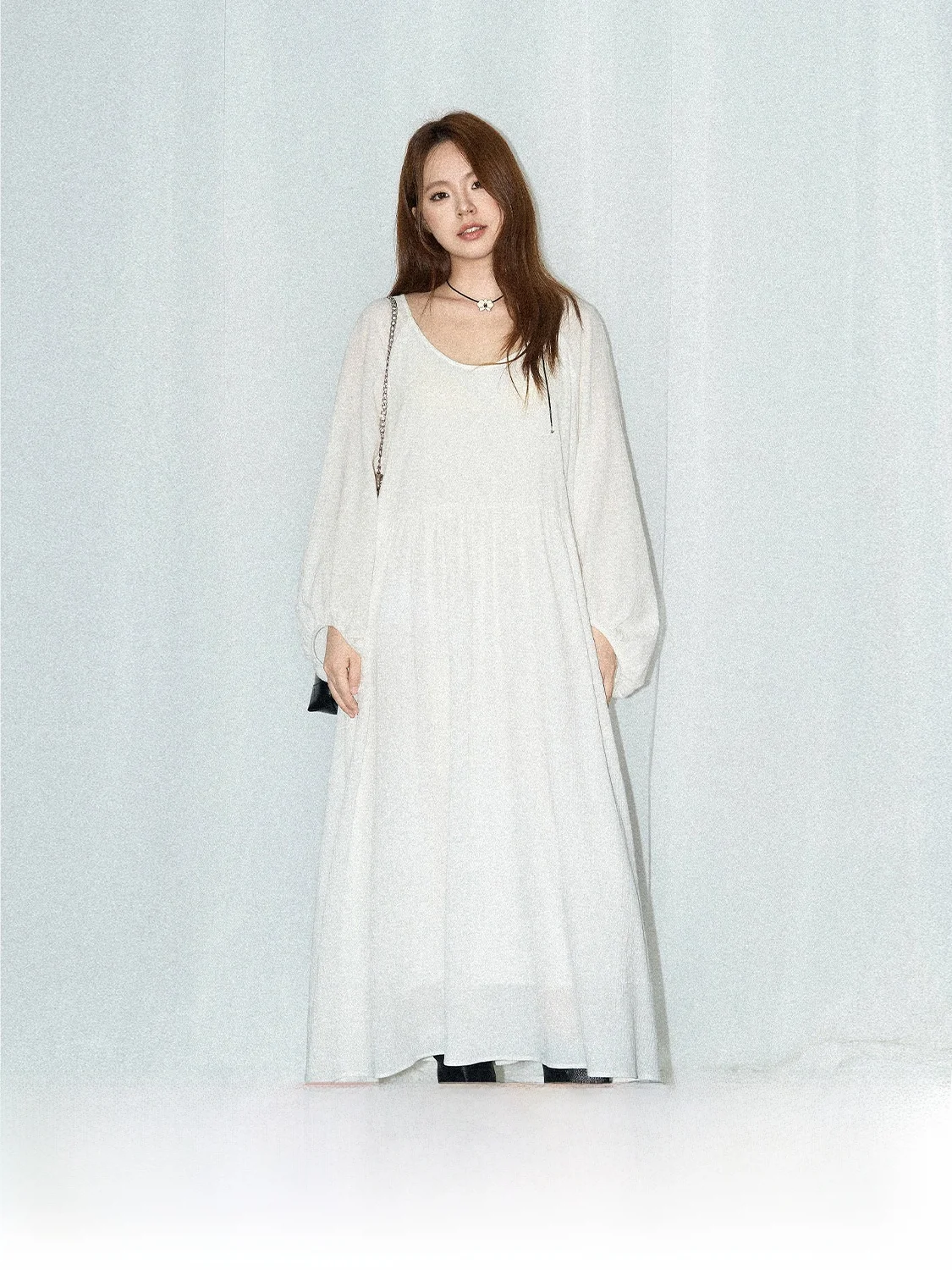 

Ele Loose Long Sve Dr Jinggu een Label South Xiang Large Collar Slimming A-Line Cotton Gown for Women 25-35