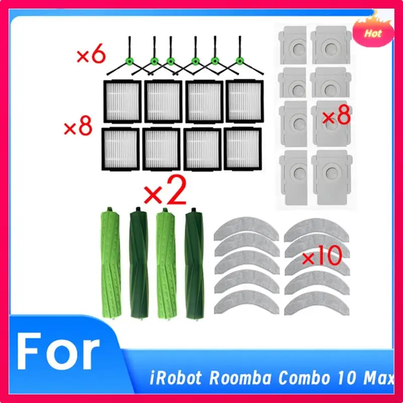 AD-para Irobot Roomba Combo 10 Max Robot aspirador Cepillo Lateral principal filtro HEPA fregona bolsa de polvo almohadilla accesorios Ultra duraderos
