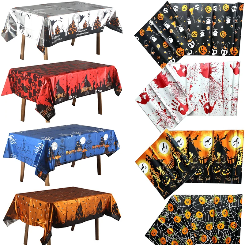 Halloween Tablecloth Pumpkin Spider Web Bat Ghost Table Cover Clothes for Halloween Festival Party Home Table Decoration Supply