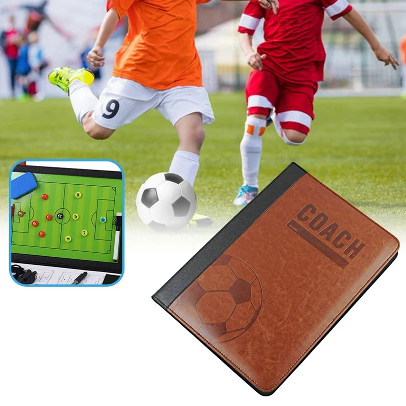 Tablero táctico de fútbol plegable, tablero de entrenador de fútbol, entrenador de fútbol magnético, libro de placa de partido de entrenamiento de comando