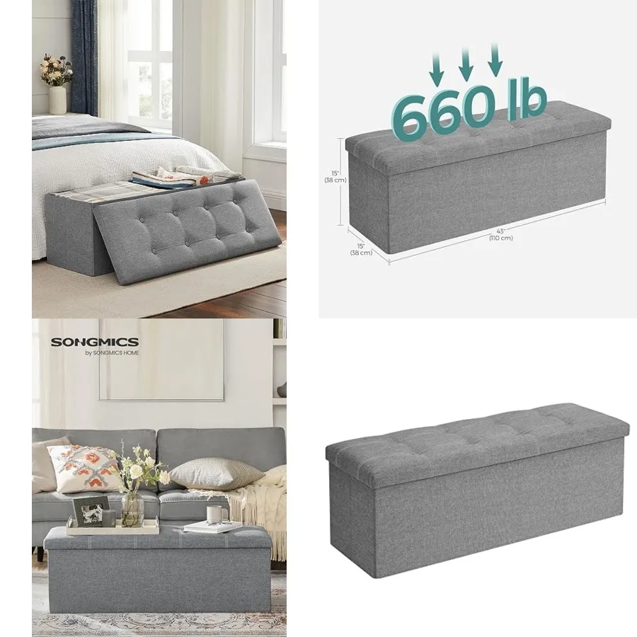

MAZIE Collection - 43 Inch Ottoman Storage Bench, 35 Gal. Folding Chest with Breathable Linen-Look Fabric, Load up to 660 lb, f