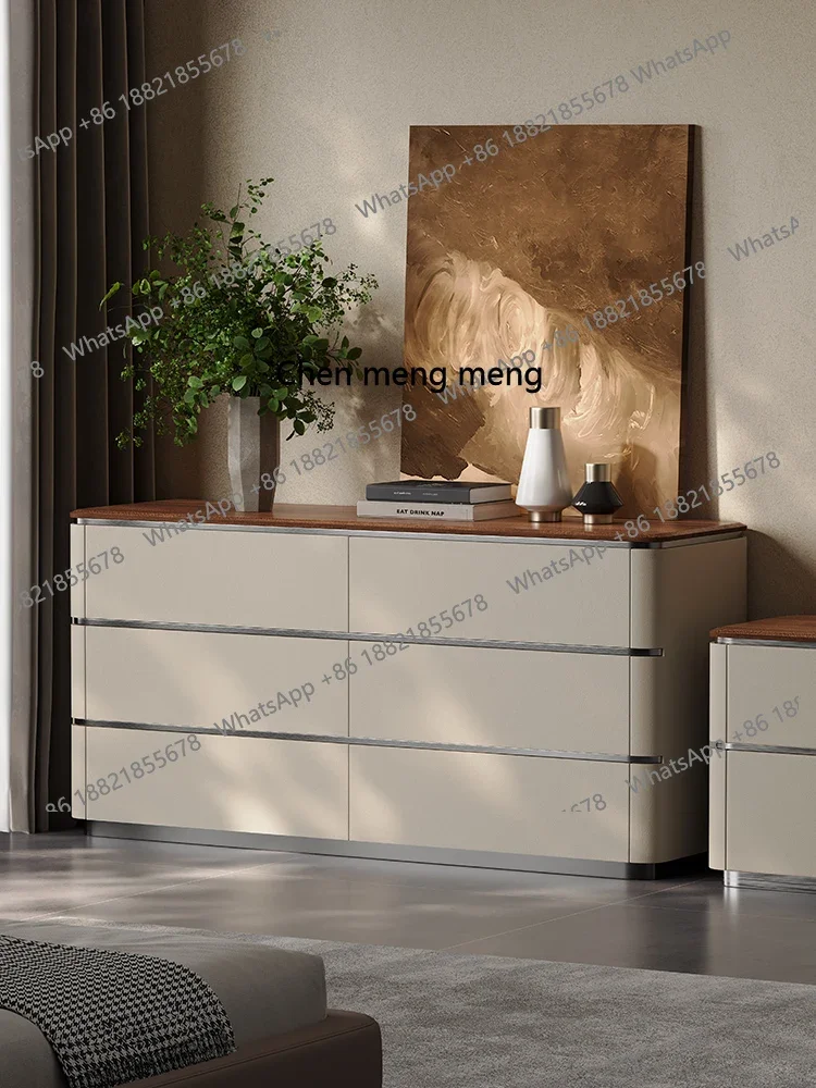 

Italian minimalist six-chest cabinet, locker integrated against the wall, light luxury walnut solid wood chest cabinet