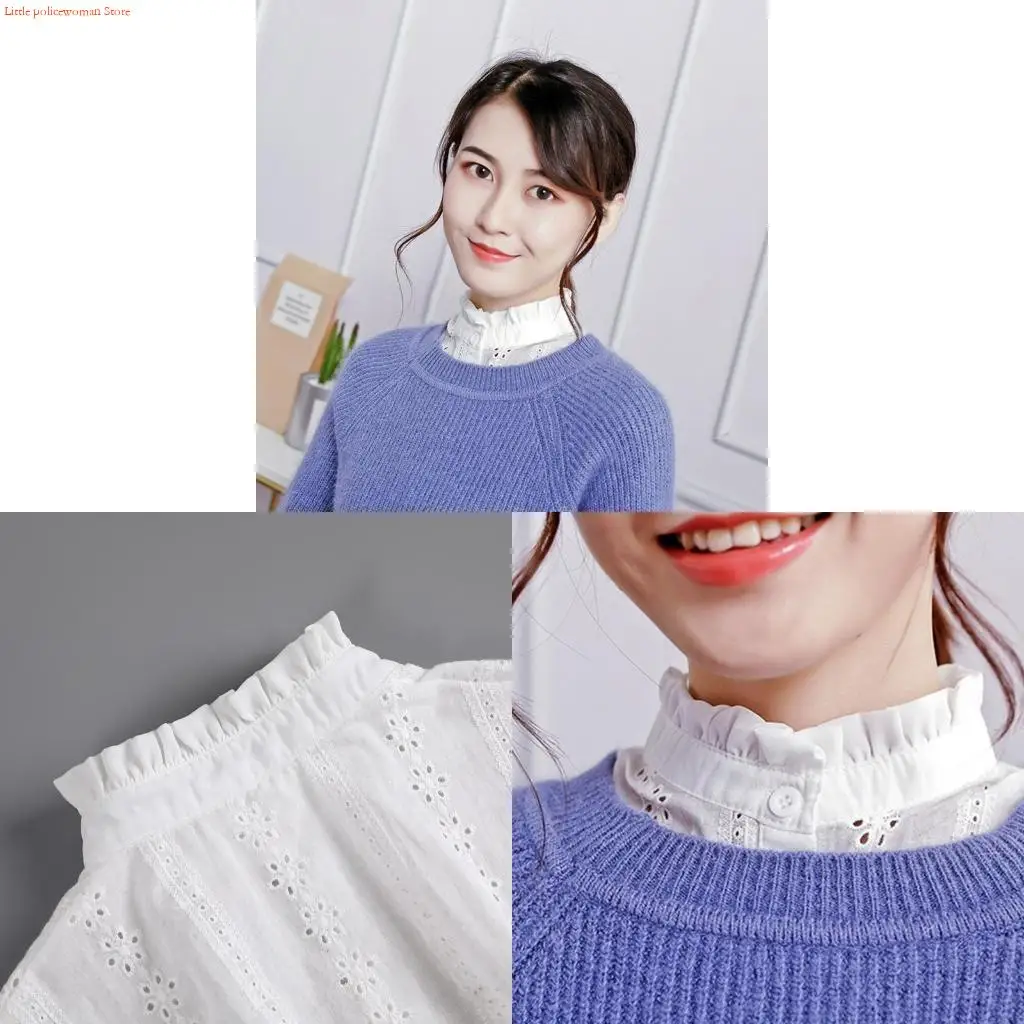 F92D Stand-Up Fake Collar Detachable Dickey Blouse Half Shirts for Women Girl