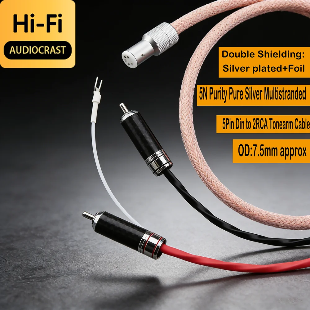 

Кабель Audiocrast Pure Silver 5pin DIN - 2 RCA Phono с двойным экранированием и заземляющим проводом для проигрывателя винила