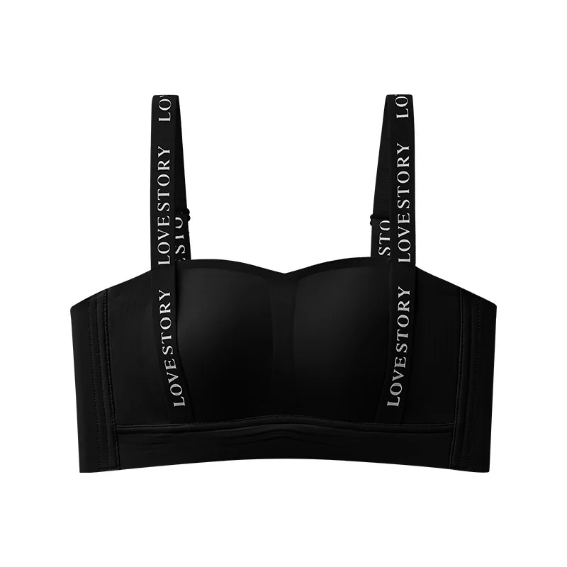 Wireless thin bra with push-up effect, anti-sagging, lettered shoulder straps, seamless underwear, slimming effect