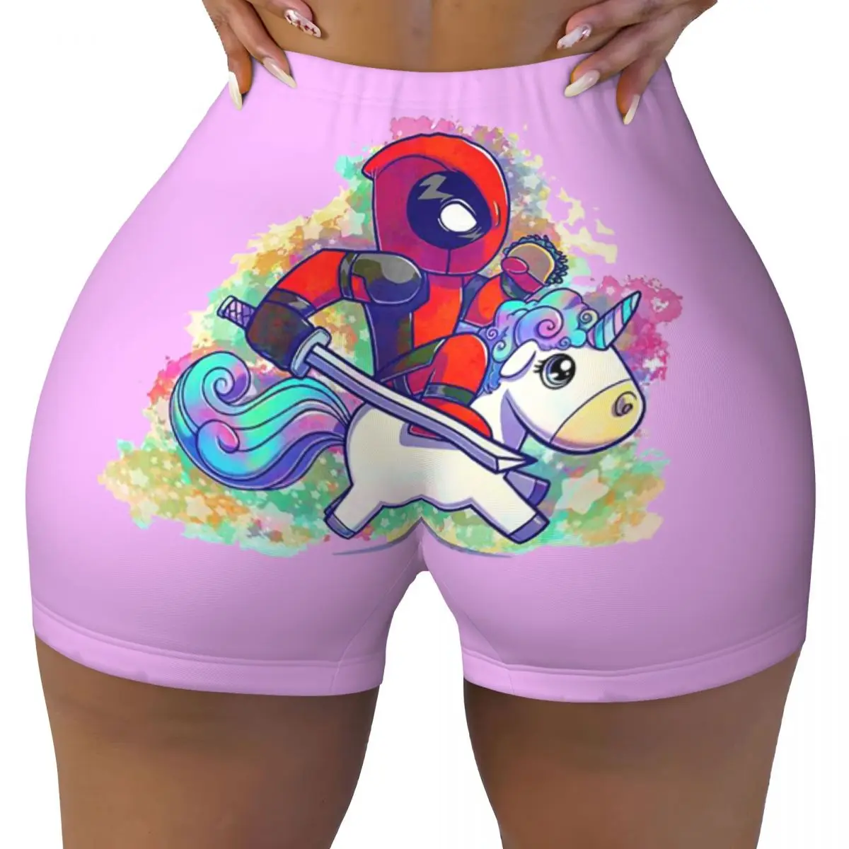 Custom Deadpool Cute Workout Biker Running Shorts Women's Gym Yoga Shorts