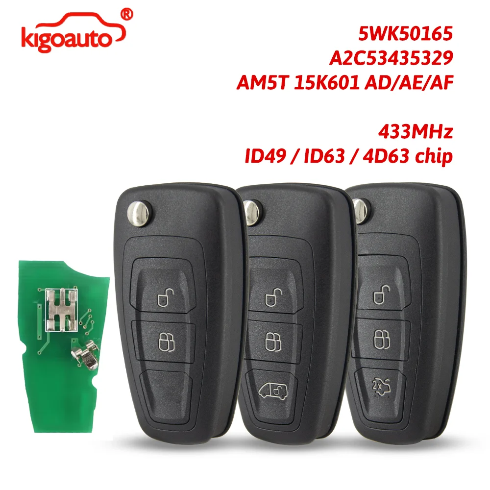 Kigoauto Klappbarer Fernbedienungsschlüssel 2/3 Tasten 434MHz FSK 4D63 ID46 ID49 für Ford Mondeo Focus Ranger Transit Custom Connect S-Max C-Max – Detail 1