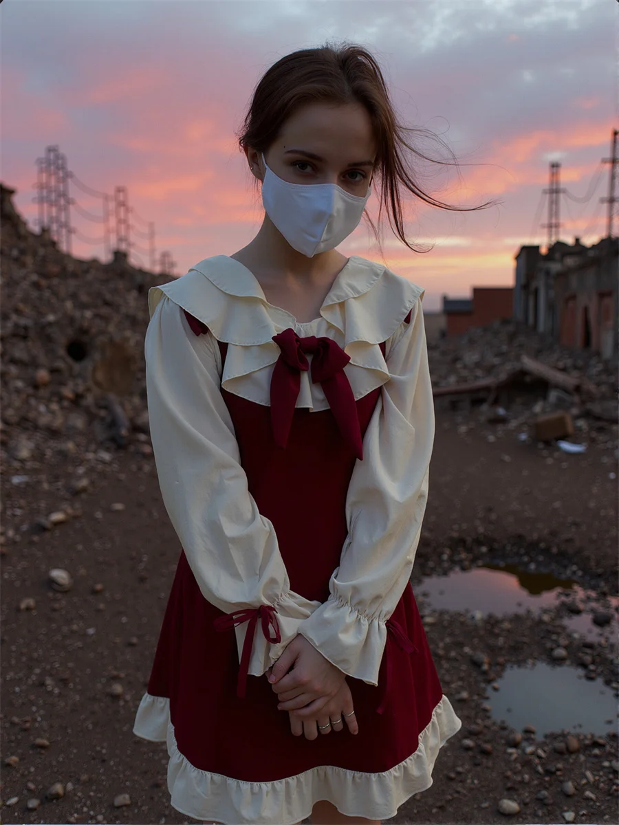 فستان نسائي للفتيات على الطراز الكوري أنيق بحافة منتفخة وربطة عنق وتفاصيل أمامية وخلفية وخصر لطيف جميل وحلو أنثوي جرلي #2