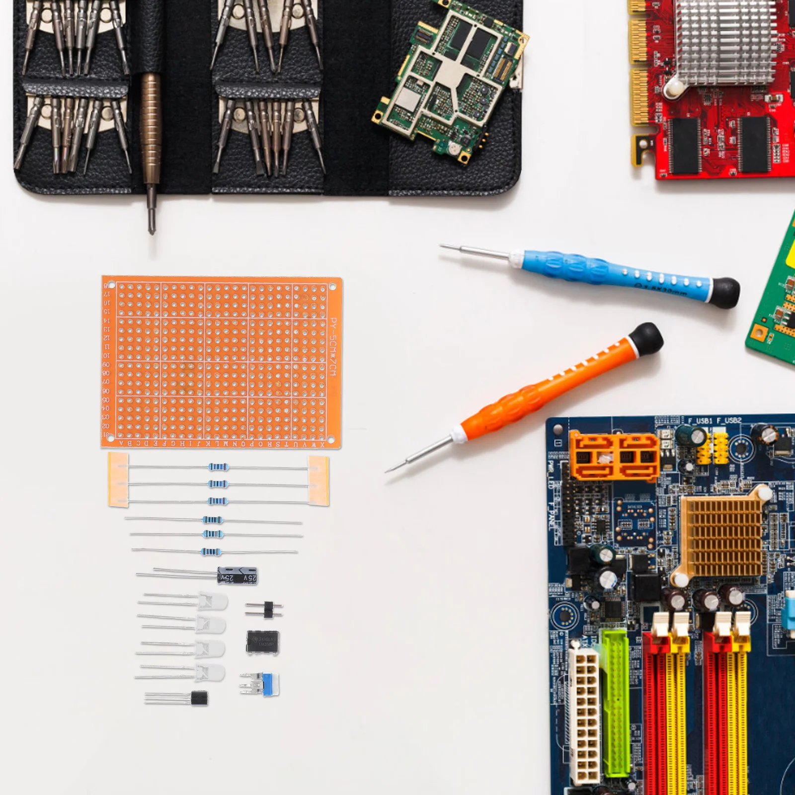 Kit de pratique de soudage, 2 ensembles, projets électroniques de bricolage pour débutants, composants de circuits imprimés, outil d'apprentissage du soudage pour étudiants