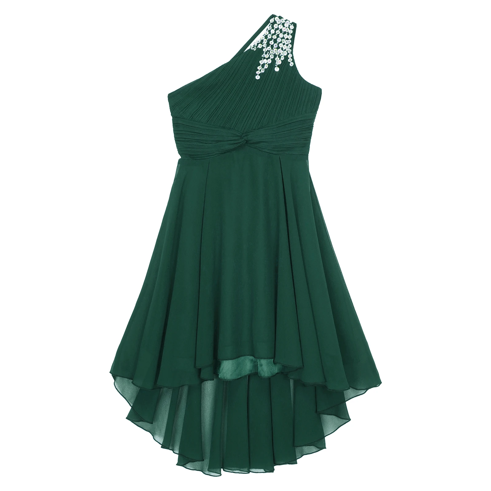 

New Children's One Shoulder Party Dress Girl Shiny Beaded Collarless Sleeveless Dress for Birthday Wedding Evening Proms Party