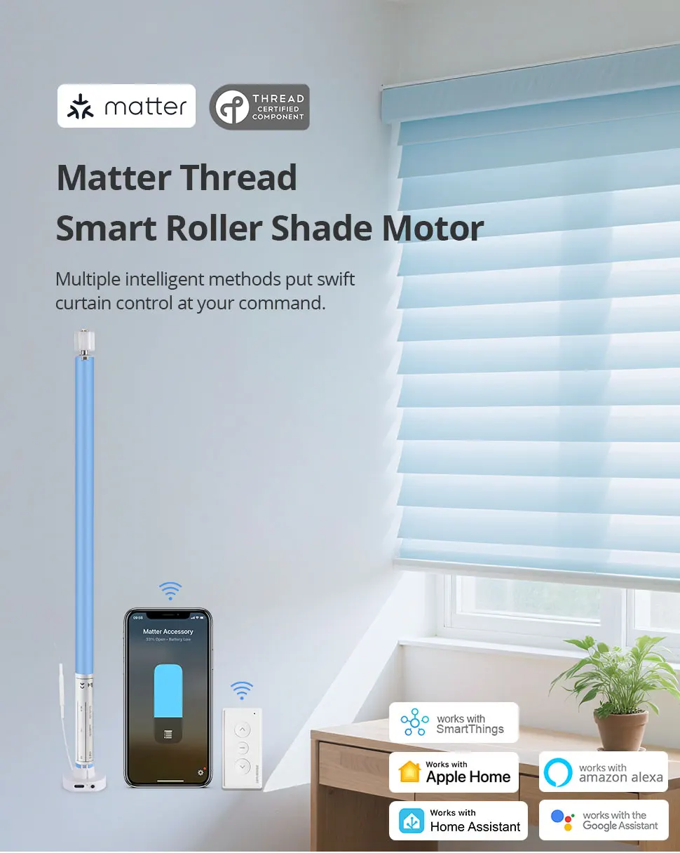 Zemismart Matter Thread Wiederaufladbarer Elektrischer Rolladenmotor für 17 25 28mm Rohre, Unterstützt Homekit Smartthings Google Home – Detail 1