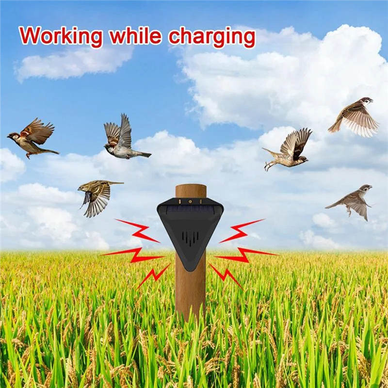 ABJN-Outdoor Solar Timer Bird Repeller With 13 Sounds Waterproof Alarm For Crops Orchards Animal Deterrent Protection
