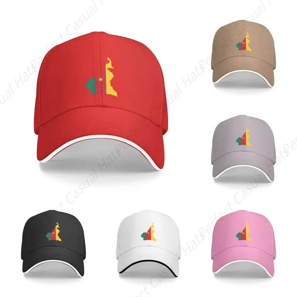 Hot-Selling Cameroon Flag Map Print Caps Sandwich Peaked Caps Trucker Hat Unisex Outdoor Sport Travel Sun Visor