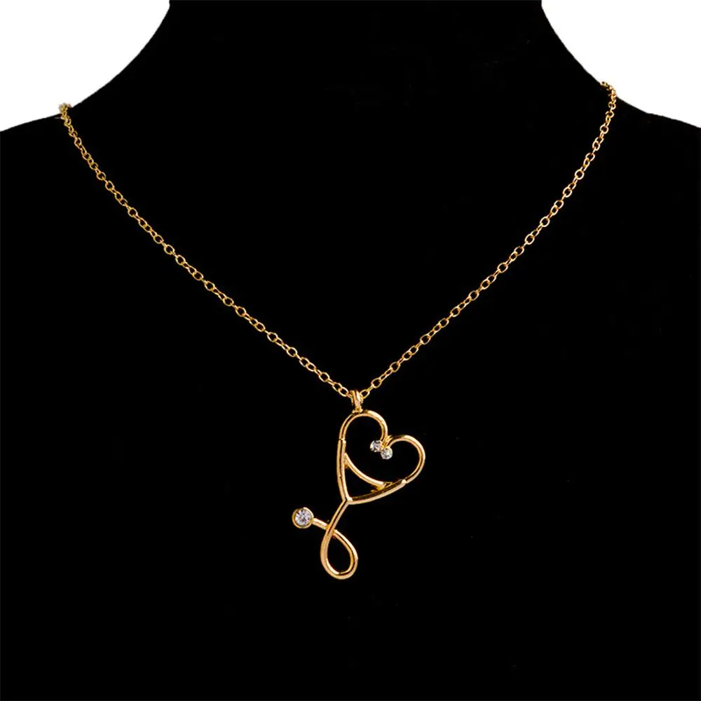 ECG Fashion Nurse Chain Women Charm Pendant Stethoscope Jewelry Necklace