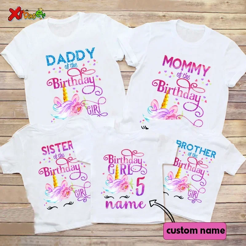 Unicorn Birthday Shirt Girl Shirt Family Party Matching Clothes Outfit Kids Matching Personalized Name TShirt Outfit Summer