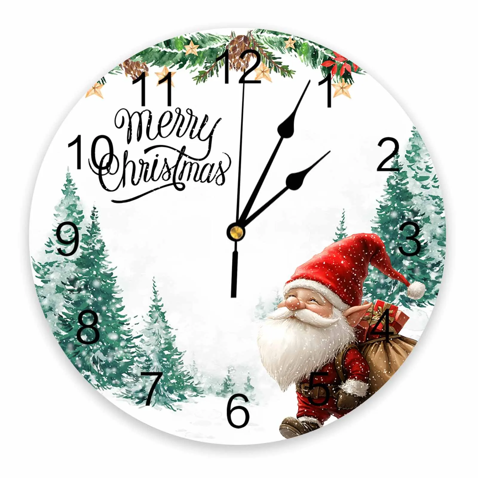 Christmas Tree Watercolor Goblin Gift Wall Clock Large Modern Kitchen Dinning Round Wall Clocks Bedroom Silent Hanging Watch