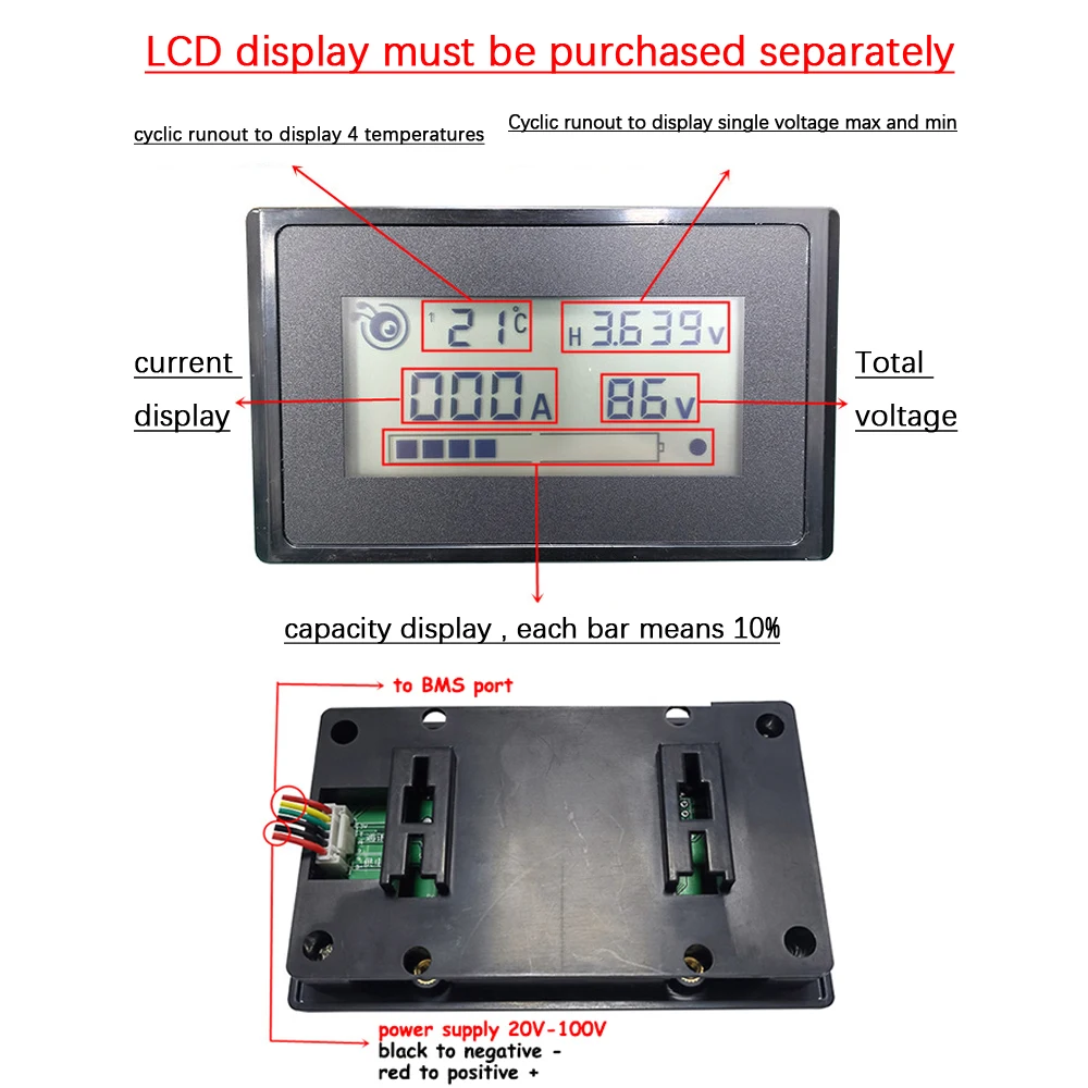 Imagem -04 - Bateria de Lítio para Placa de Proteção do Veículo Elétrico Bluetooth 7s16s 100a 200a 300a 8s 13s 14s 24v 36v 48v 60v