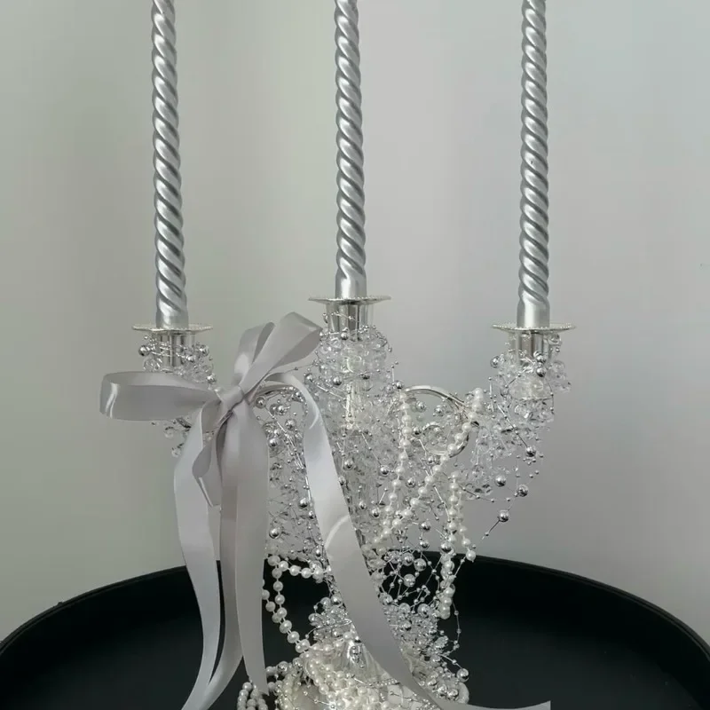 Alloy three-headed five-headed metal candlestick silver-plated European-style ornament wedding wedding hotel KTV home