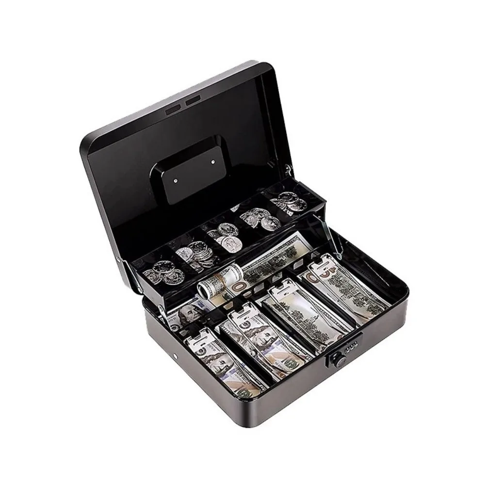 

Portable Drawer Cash Box Black Cashier Clip Safe Head Locker Unlock Password Metal Secure Safe Deposit Box Adult Money Savings