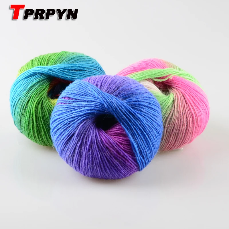 1pc 50g Rainbow Wool Yarn for hand knitting Colorful Crochet yarn 100% Wool knit sweater shawl Crocheting amigurumi bag threads