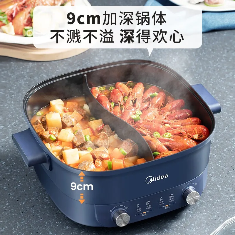 6L Electric Hot Pot Double Knob Temperature Control Mandarin Duck Pot Food Grade Non-stick Coating Electric Cooking Pot