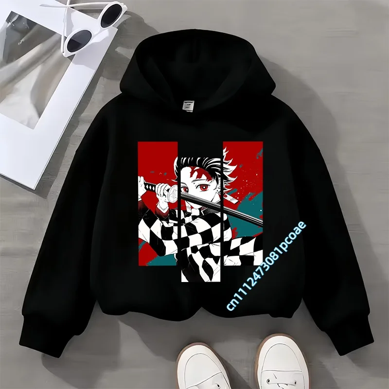 2026 Boys' Sport Shirt - Girls' Casual Top - Cartoon Print - Autumn/Winter Long-Sleeve Ghost Blade Children's Hooded Sweatshirt