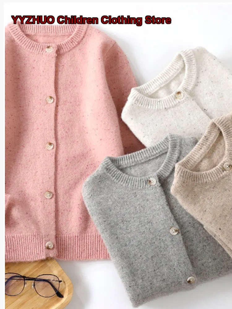 Girls Floral Print Knit Cardigan Solid Color Open Front Outerwear Autumn Winter Baby Girls Knit Top Round Neck Kids
