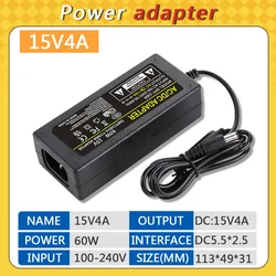 DC 15V4A Power Supply Adapter,  AC 100-240V to DC 15V 4A Switching Transformer Jack 5.5mm x 2.5mm for LED Strip, Light, Cameras