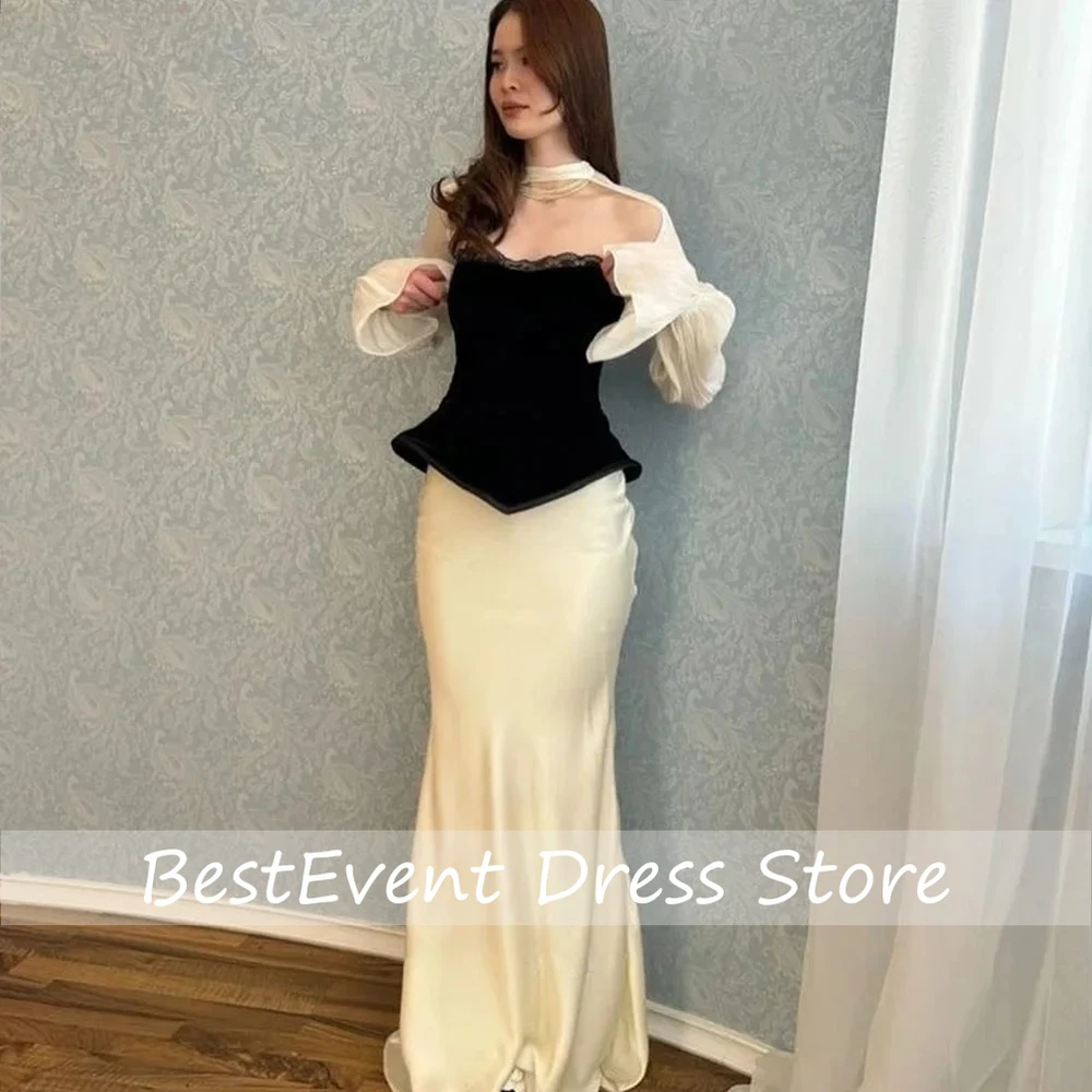 Elegant Women Evening Gown Long Sleeves Chic Prom Gown Patchwork Women Birthday Party Dresses Customized