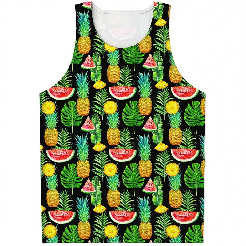 Summer 3D Pineapple Printed Hawaiian Tank Top Fashion Trend Streetwear Loose Casual Sleeveless T Shirts Vacation Harajuku Vest