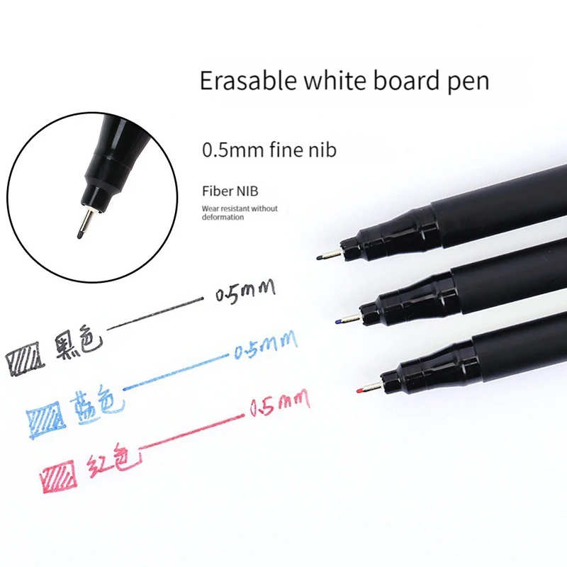 3PCS/Set Erasable Whiteboard Marker Pen Extra Fine Tip 0.5mm Dry Erase Markers Environment Friendly Marker Office School Home