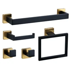 Juego de accesorios de baño de oro negro, soporte de pared de acero inoxidable, toallero, anillo, soporte de papel, gancho para bata, juego de accesorios de baño