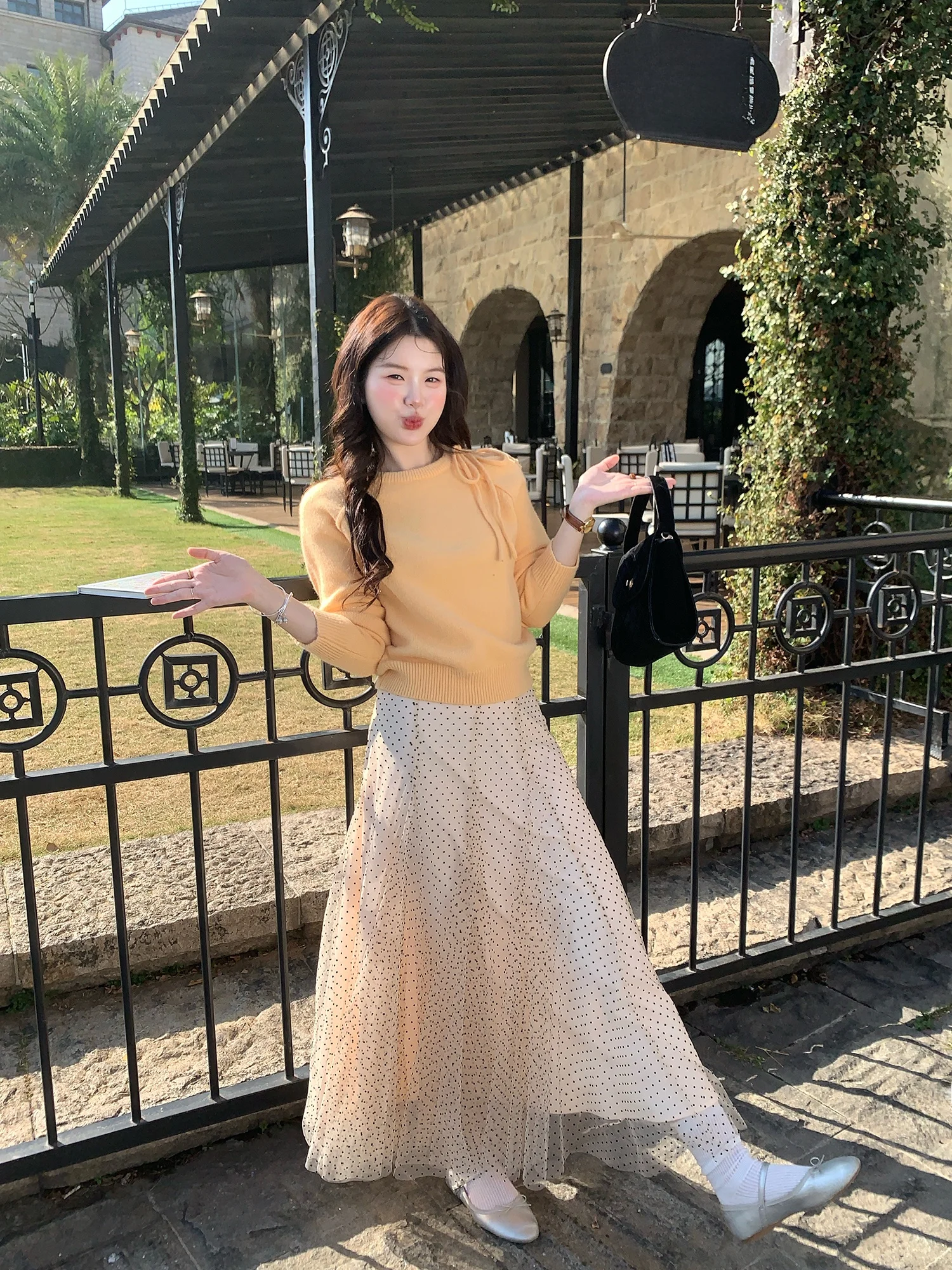 

Нежная свободная женская юбка в горошек в корейском стиле, повседневная, из нейлона, приталенная, для осени и зимы