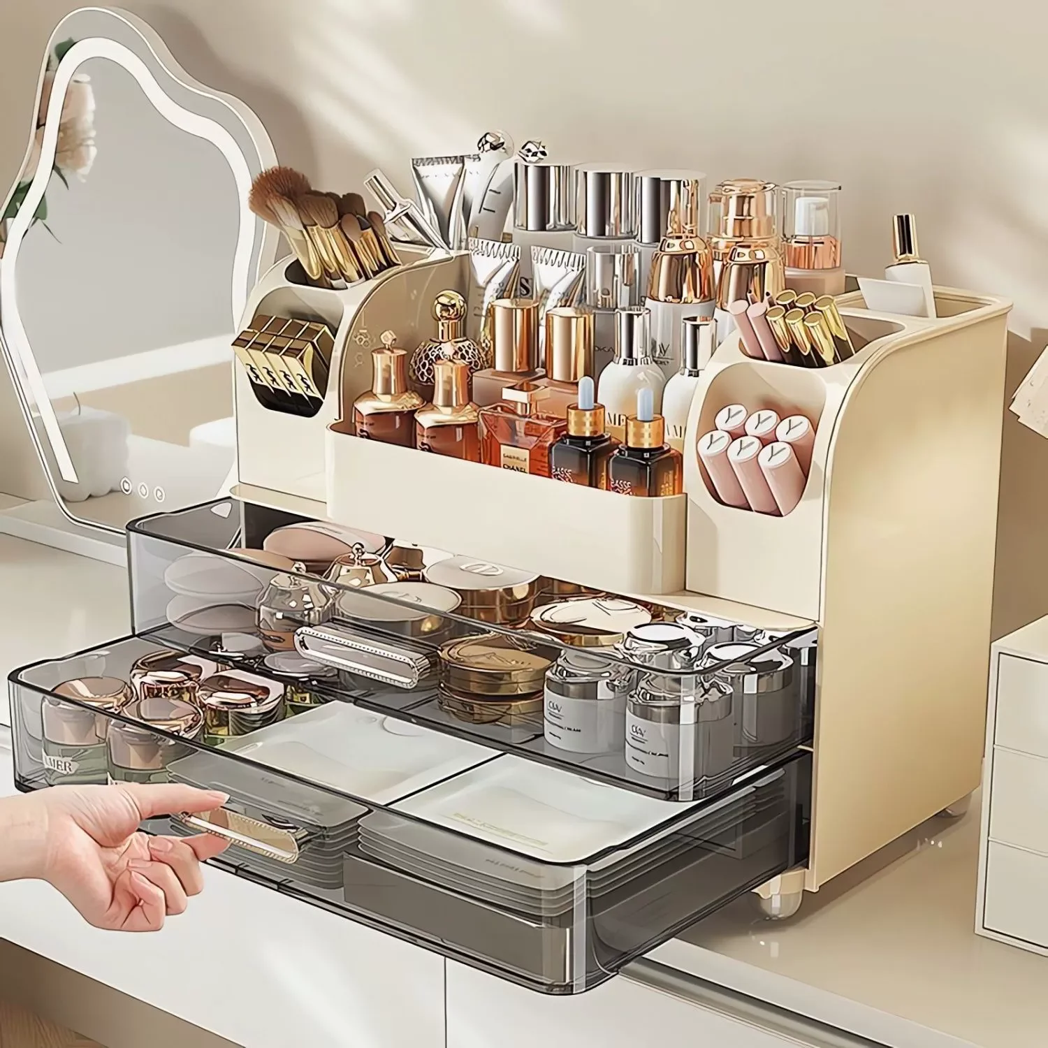 Desktop Cosmetics Storage Box Makeup Box High-End Dressing Table Skincare Product Sorting Box Dressing Table Storage Rack