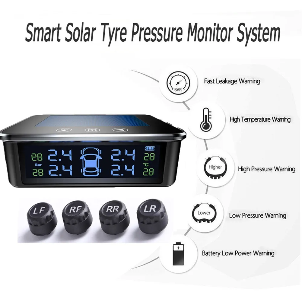 Solar Power TPMS Smart Car Tire Pressure Monitoring System Digital    Tire Pressure Sensor Long Receiving Distance Stable Signal