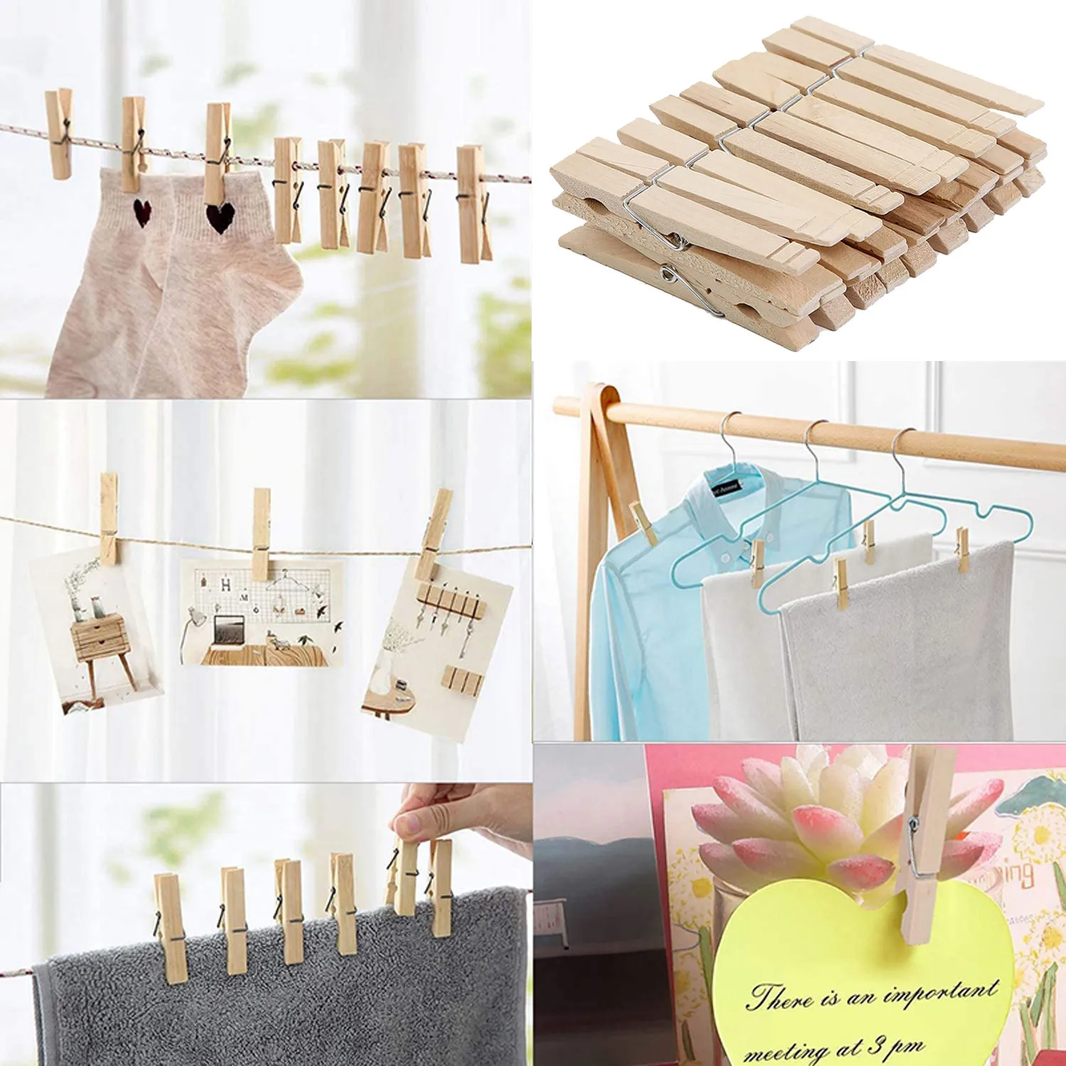 24 Pack ,  And Moisture Resistant Clothes Pegs, Durable Wood Clothing Pins, Strong Grip, Dry Laundry On Clothesline, Bag Clips