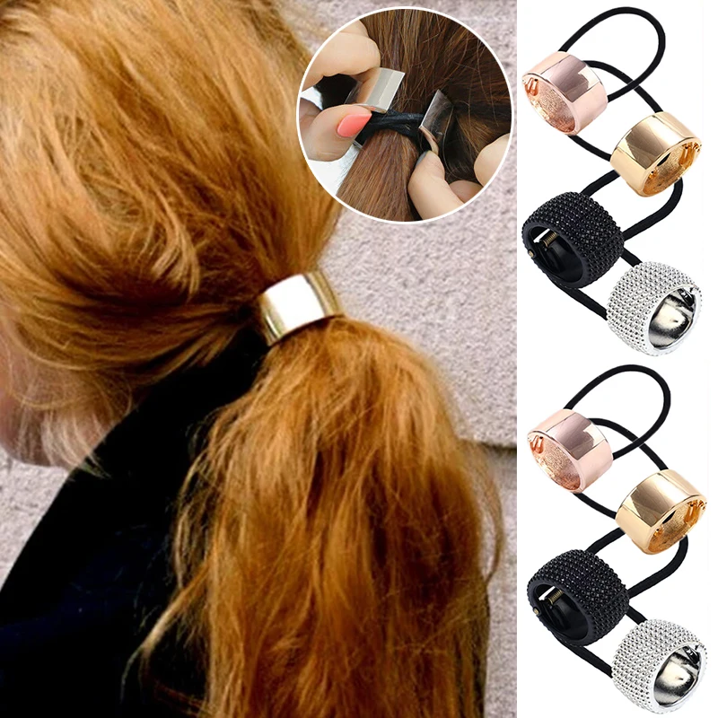 Vintage Metal Ponytail Holder Buckle Elastic Clip Hair Rope Women Fashion Simple Round Hair Ties Rings Headwear Hair Accessories