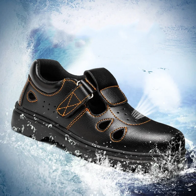 

big size men's leisure breathable steel toe covers working safety shoes worker summer safe shoe soft leather security boots mans