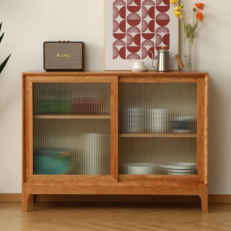 

Nordic Sideboard Modern Minimalist Living Room Dining Cabinet Wall-Mounted Storage Cupboard Solid Wood Kitchen Cabinet - FYSD
