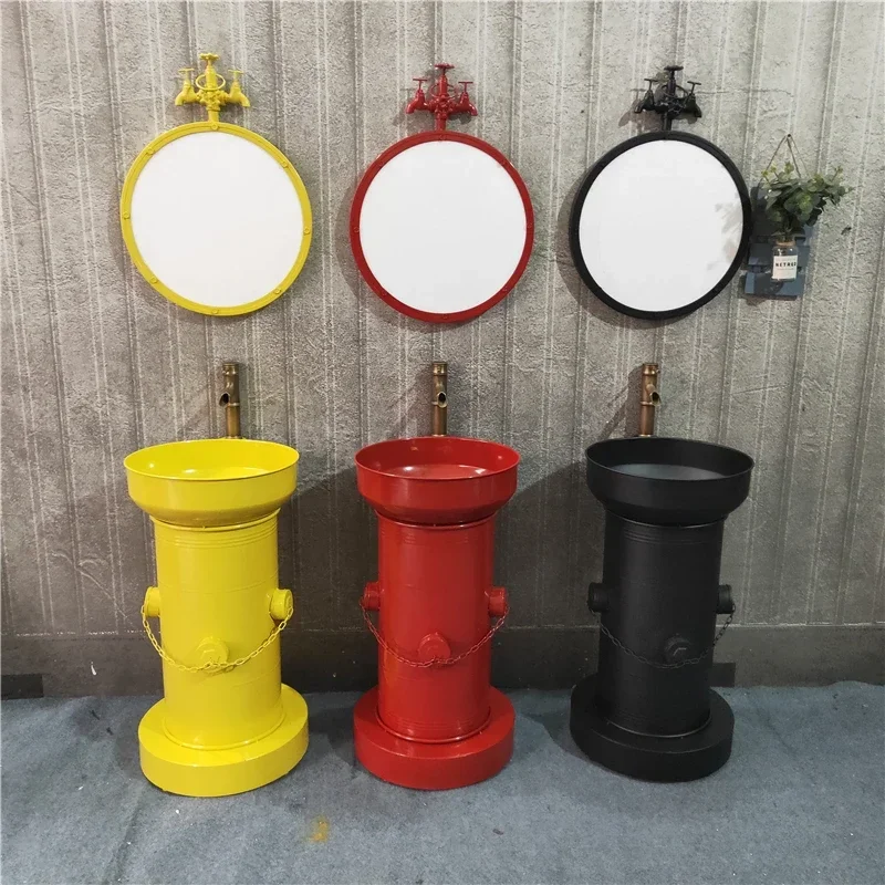 

Wrought iron retro simple industrial style toilet round oil drum wash basin combination floor-to-ceiling column washstand